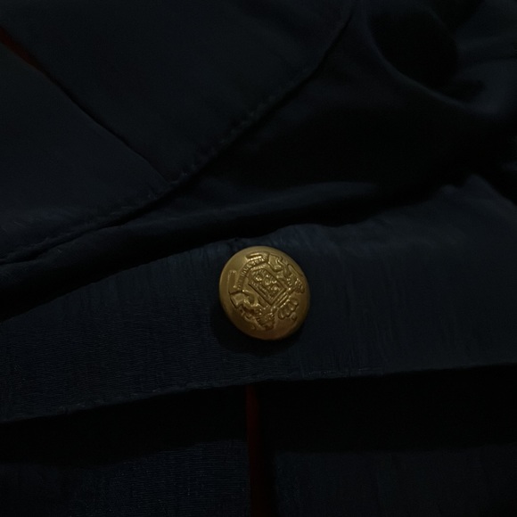 Vintage Dress Leslie Fay Petite Collection Blue with Red Sleeve Cuffs on Pockets - Picture 16 of 16